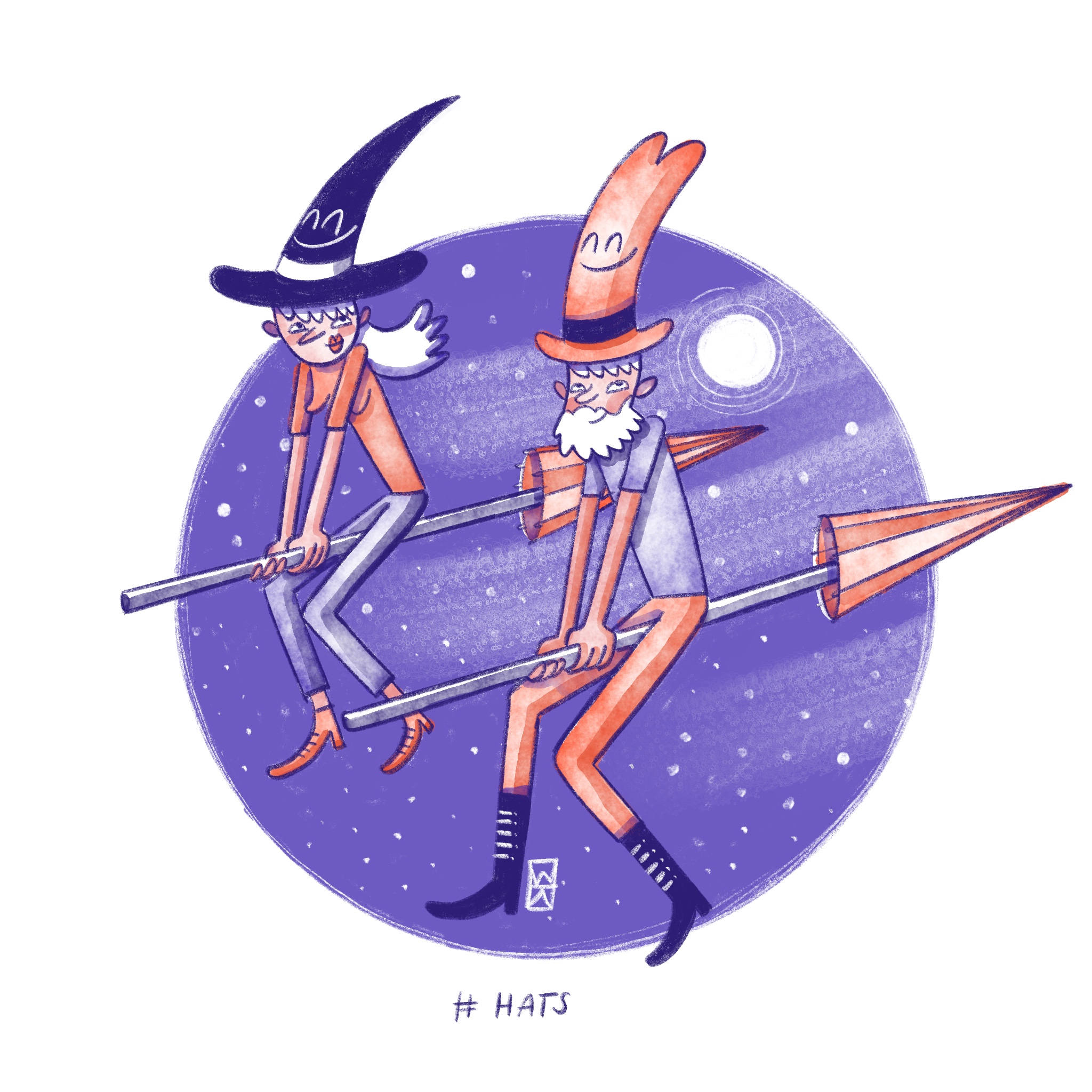 two witches with funny hats