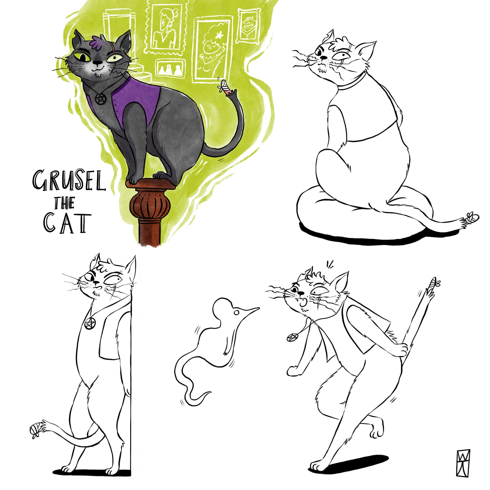 charactersheet of a cat named grusel